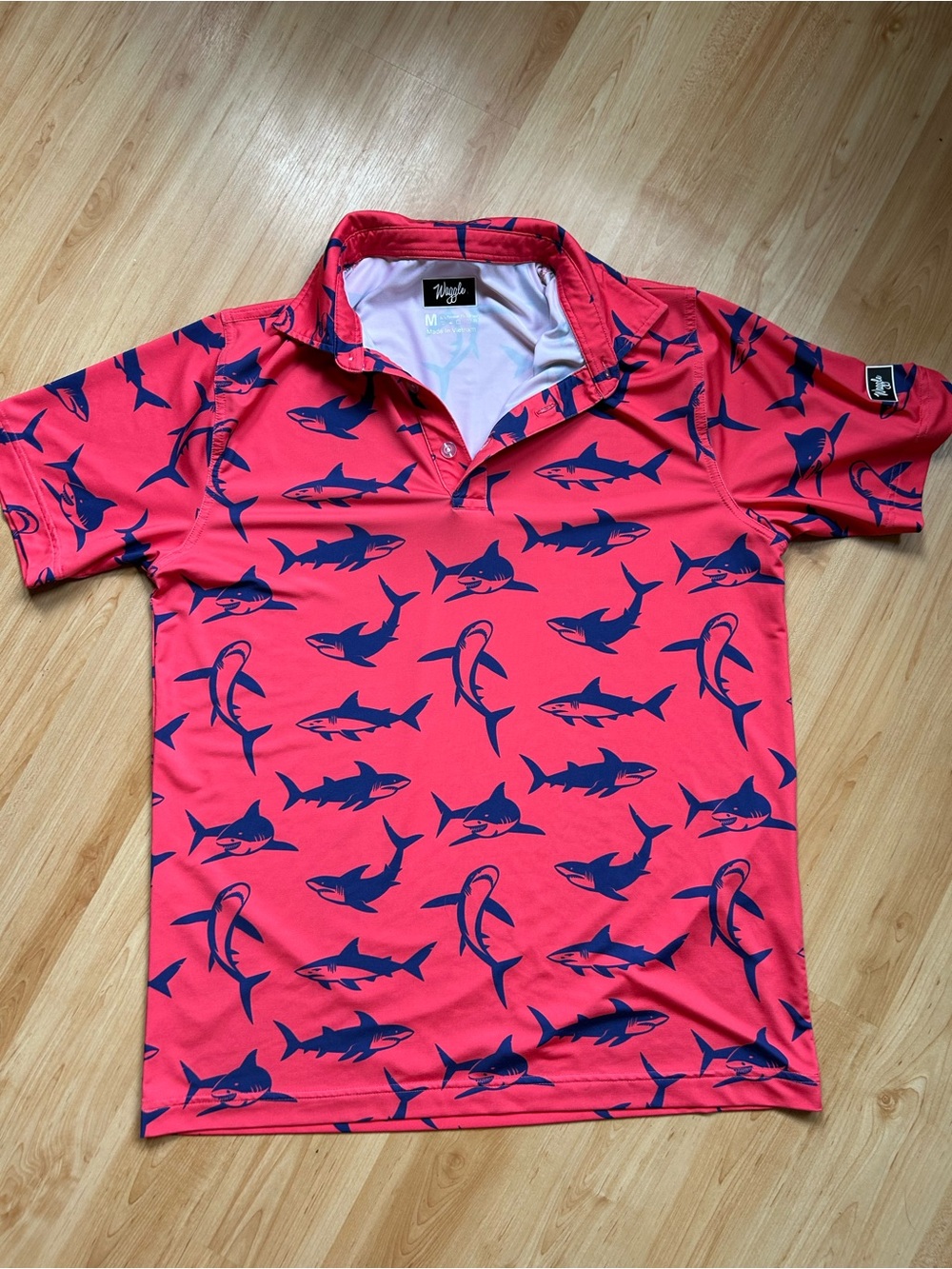 Waggle Men's Coral Shark-Print Swim Shirt